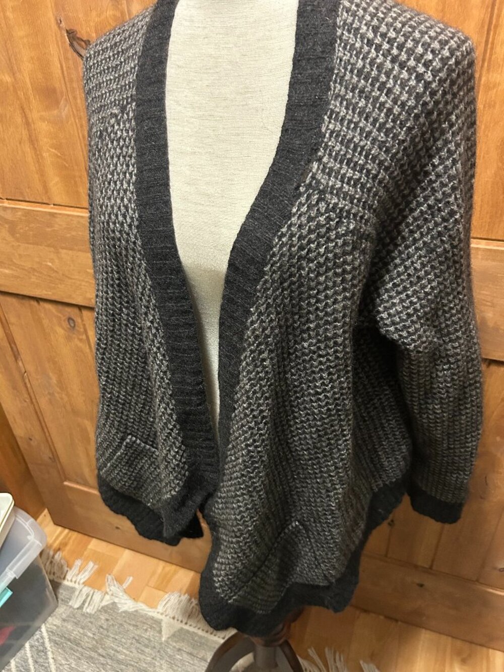 Eileen Fisher Chunky Knit Cardigan Size XL MultiKnit Elbow Patches